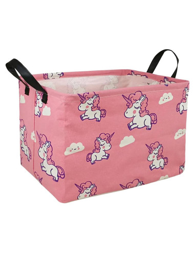 Caja de Juguetes KUNRO Rectangular Unicornio Rosa 37.8x25.9cm