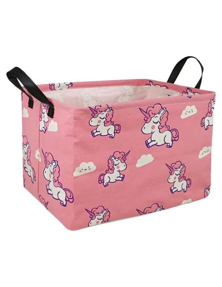 Caja de Juguetes KUNRO Rectangular Unicornio Rosa 37.8x25.9cm