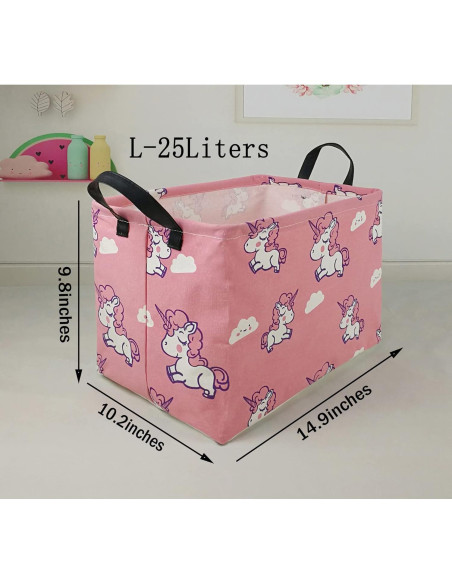 Caja de Juguetes KUNRO Rectangular Unicornio Rosa 37.8x25.9cm