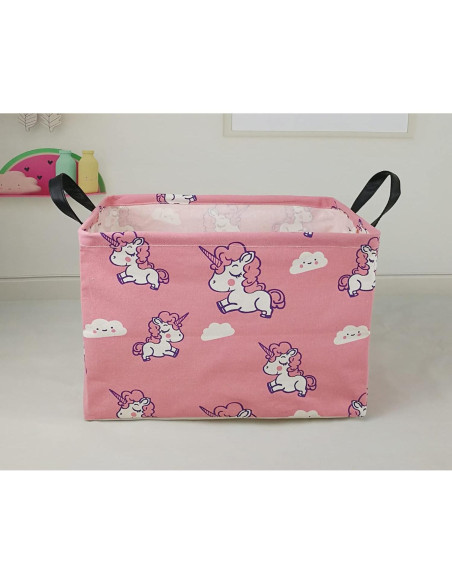 Caja de Juguetes KUNRO Rectangular Unicornio Rosa 37.8x25.9cm
