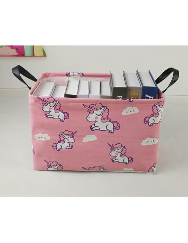 Caja de Juguetes KUNRO Rectangular Unicornio Rosa 37.8x25.9cm
