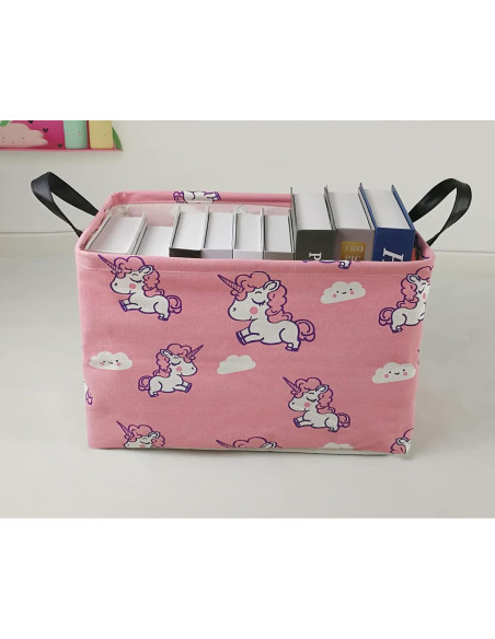 Caja de Juguetes KUNRO Rectangular Unicornio Rosa 37.8x25.9cm