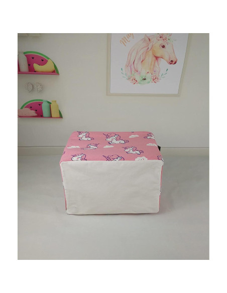 Caja de Juguetes KUNRO Rectangular Unicornio Rosa 37.8x25.9cm