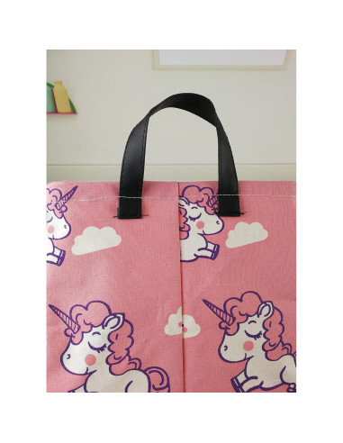 Caja de Juguetes KUNRO Rectangular Unicornio Rosa 37.8x25.9cm