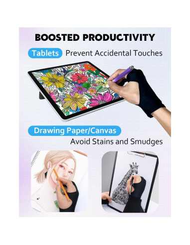 Guantes de Dibujo Digital AmberVec - 2 Paquetes, Tamaño M