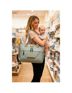 Bolsa de Pañales Grande Tote Nylon Gris Morandi con Compartimentos 2