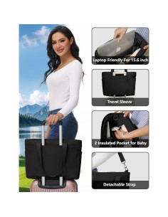 Bolsa de Pañales Tote Negra con Compartimentos 47x15.7x33 cm 2