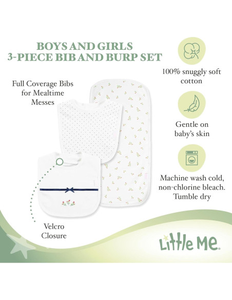 Set de 3 Baberos y Paño Little Me Algodón Suave Set de 3 Baberos y Paño Little Me Algodón Suave