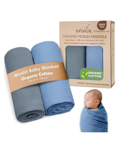 Manta de Muselina Algodón Orgánico Infancie 119x119 cm Transpirable