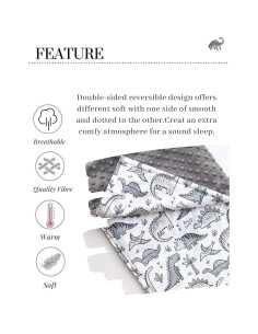 Manta de Minky Giggle Angel 76x102cm Dinosaurio Gris 2