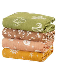 4 Mantitas de Muselina CoolaPeach 120x110cm Cactus Bebé