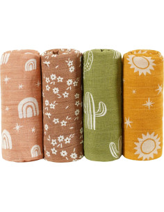 4 Mantitas de Muselina CoolaPeach 120x110cm Cactus Bebé 2