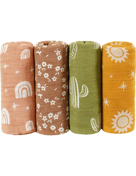 4 Mantitas de Muselina CoolaPeach 120x110cm Cactus Bebé 4 Mantitas de Muselina CoolaPeach 120x110cm Cactus Bebé