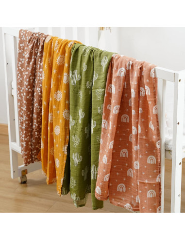 4 Mantitas de Muselina CoolaPeach 120x110cm Cactus Bebé