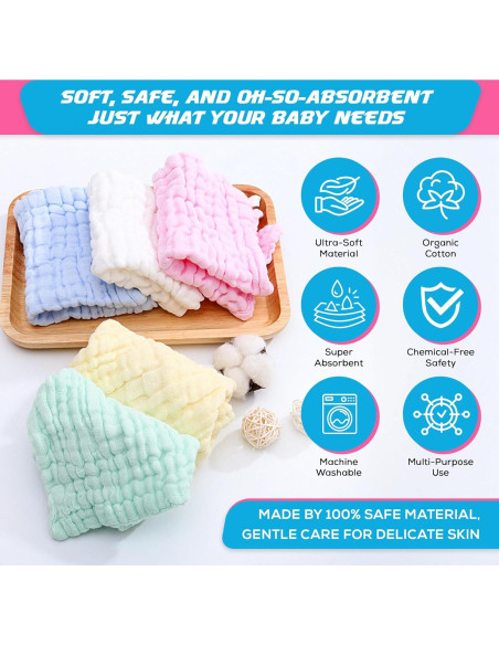 Paquete de 10 Paños de Muselina Dream Picks 30x30 cm Algodón