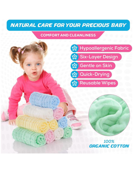 Paquete de 10 Paños de Muselina Dream Picks 30x30 cm Algodón