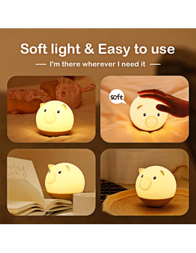 Luz Nocturna Táctil Roly Poly Cerdo GANGULITO LED Recargable