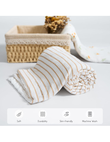 Manta de Muselina Meracorallo 76x102 cm Raya Neutral Bebé