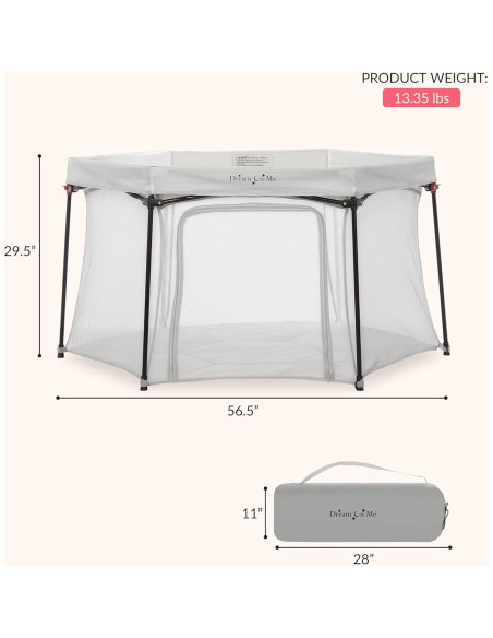 Parque Portátil Dream On Me Onyx Gris - Acolchado y Ligero