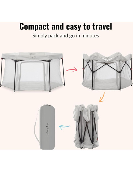 Parque Portátil Dream On Me Onyx Gris - Acolchado y Ligero