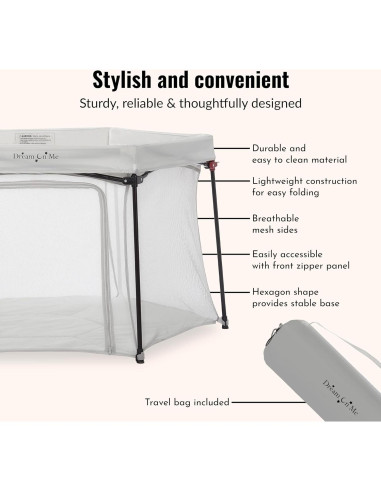 Parque Portátil Dream On Me Onyx Gris - Acolchado y Ligero