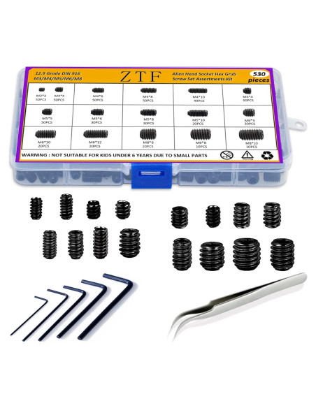 Kit de Tornillos de Ajuste M3 a M8 ZTF - 530 Piezas Acero 12.9