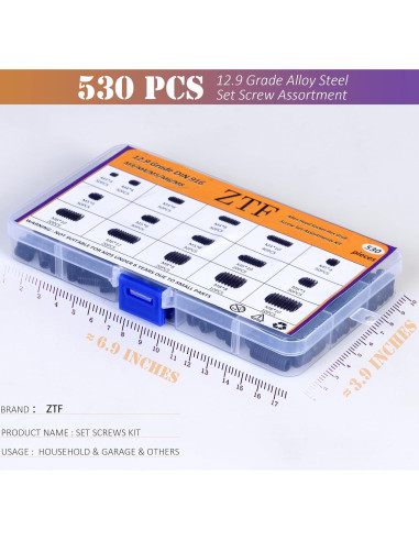 Kit de Tornillos de Ajuste M3 a M8 ZTF - 530 Piezas Acero 12.9