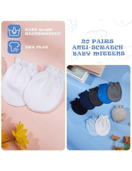 20 Pares Manoplas de Algodón para Bebés 0-6 Meses Sin Rasguños