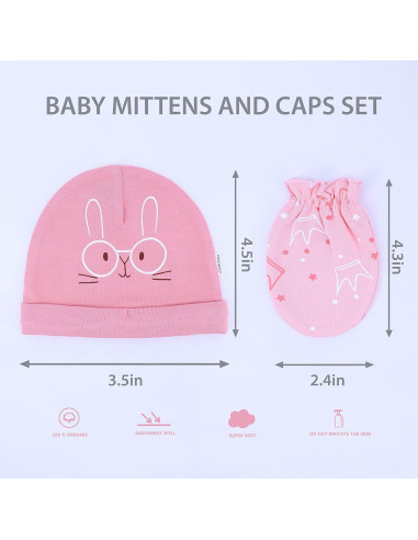 Conjunto Mitones y Gorras Algodón Orgánico DOKMA 0-6 Meses