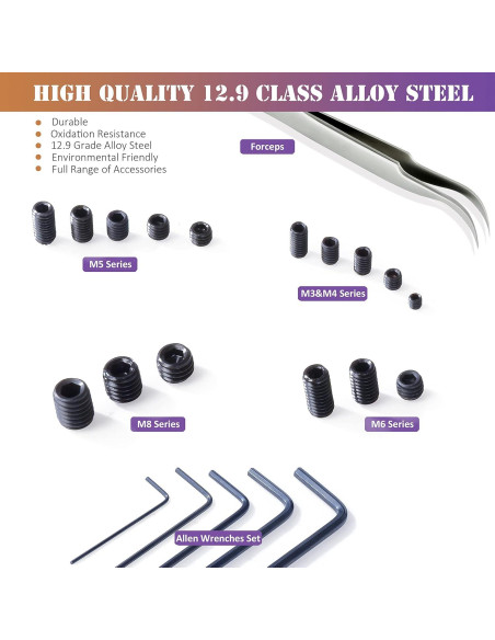 Kit de Tornillos de Ajuste M3 a M8 ZTF - 530 Piezas Acero 12.9