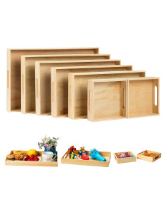 Set de 7 Bandejas de Madera PONGJA con Asas - 40.6x25.9 cm