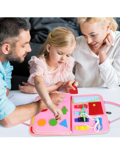 Tablero Ocupado Montessori Whizturtle Rosa 8 en 1 para Niños 2