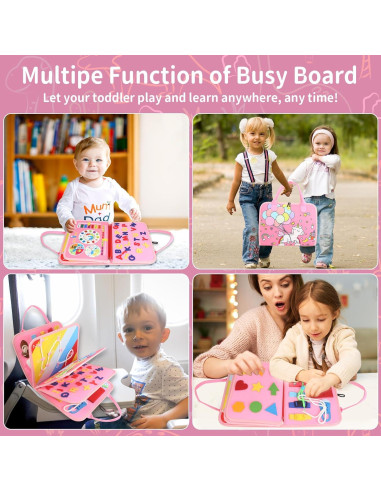 Tablero Ocupado Montessori Whizturtle Rosa 8 en 1 para Niños