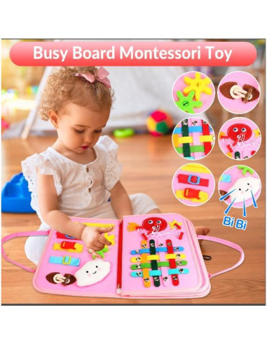 Tablero Ocupado Montessori Whizturtle Rosa 8 en 1 para Niños