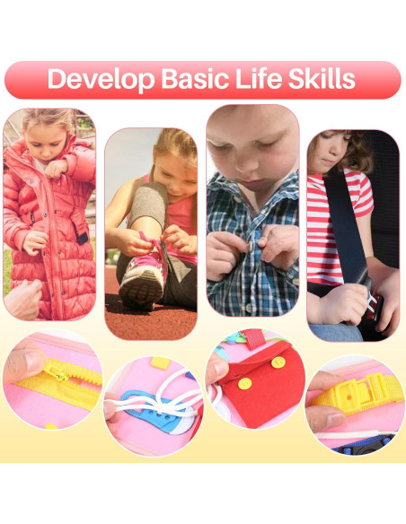 Tablero Ocupado Montessori Whizturtle Rosa 8 en 1 para Niños