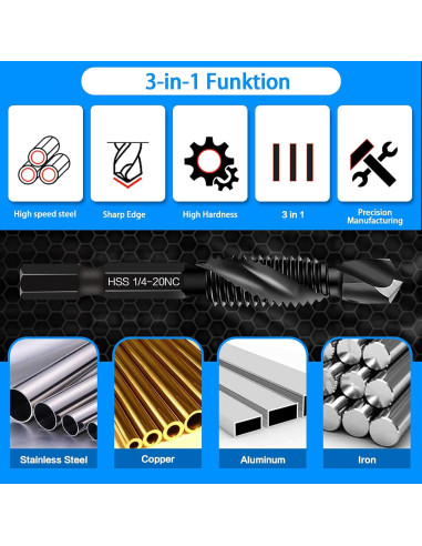 Juego de Brocas y Machos de Rosca DKIBBITH 6 Piezas SAE