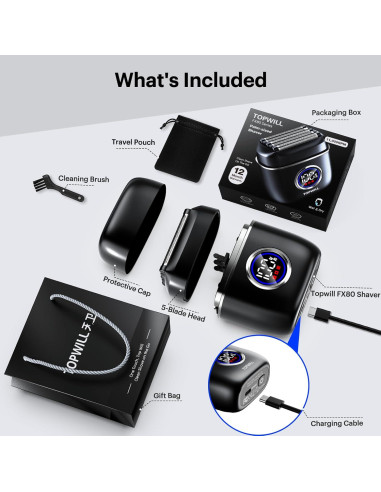 Afeitadora eléctrica TOPWILL FX80 5 cuchillas USB-C impermeable