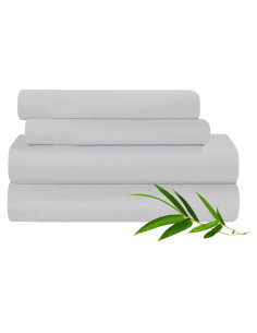 Juego de Sábanas Rey Superior 100% Rayón de Bambú 300 Hilos Platino
