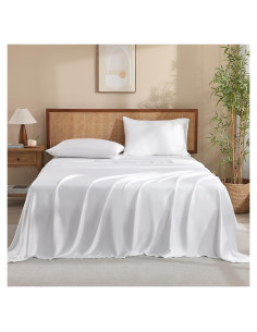 Juego de Sábanas Twin XL Rosecret 300 Hilos Viscosa Bambú Blanco