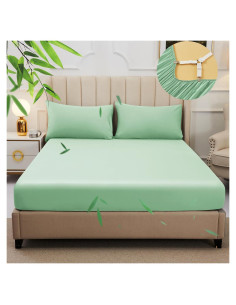 Sábana Ajustada Doble YIYEA Viscosa Bambú 400 Hilos Verde