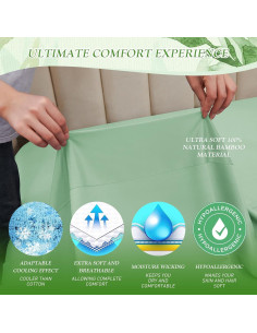 Sábana Ajustada Doble YIYEA Viscosa Bambú 400 Hilos Verde 2