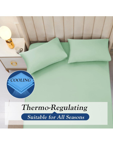 Sábana Ajustada Doble YIYEA Viscosa Bambú 400 Hilos Verde