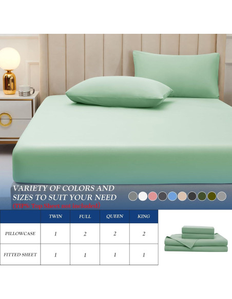 Sábana Ajustada Doble YIYEA Viscosa Bambú 400 Hilos Verde