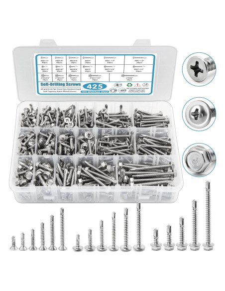 Juego de Tornillos Autorroscantes SATANTECH 425pcs Acero Inoxidable