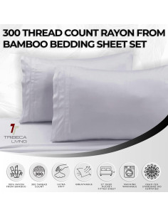 Juego de Sábanas de Rayón de Bambú 300 Hilos Tribeca Living Rey Blanco 2