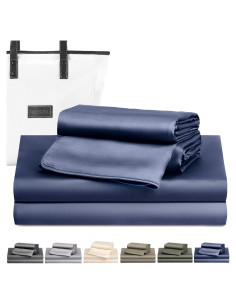 Juego de Sábanas de Viscosa de Bambú KOSMU Rey Azul