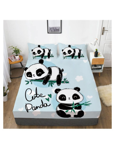 Conjunto de Sábanas Queen Wajade Panda 3D Microfibra 3 Piezas