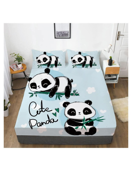 Conjunto de Sábanas Queen Wajade Panda 3D Microfibra 3 Piezas