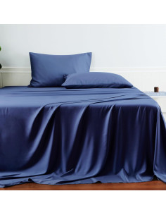 Sábana Plana Completa Zaizaihome Viscosa de Bambú Azul Marino 2