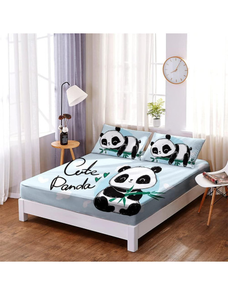Conjunto de Sábanas Queen Wajade Panda 3D Microfibra 3 Piezas